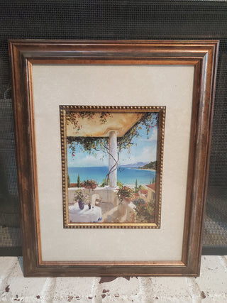 Framed art/balcony overlooking water