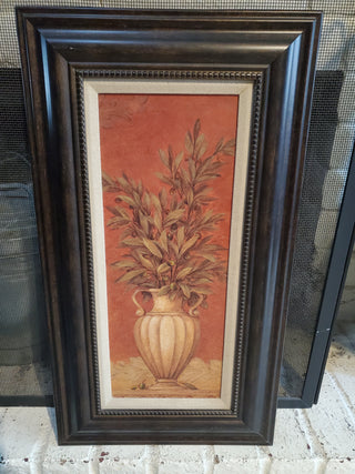 Framed art/ olive branches in vase