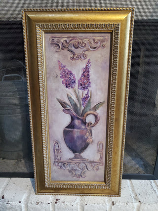 Framed art/lilacs in water vase