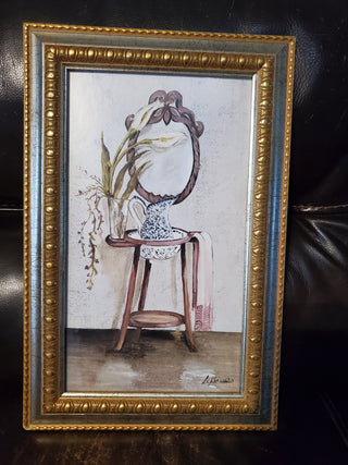 Framed art. Water basin with vase and mirror