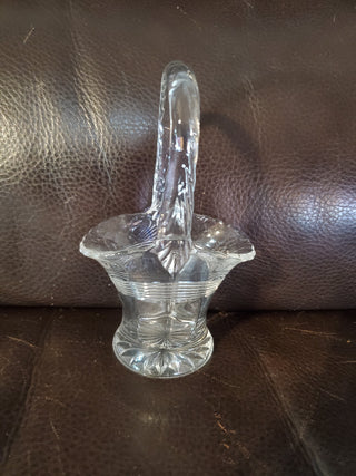 Vintage Duncan Miller Basket Etched Glass Floral Mini 6.5" Tall