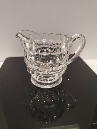 FOSTORIA Creamer Clear Glass Cubed Handle Lip 3in Height