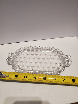 Vintage Fostoria Clear Glass Oval Cream & Sugar Tray 7.75" Sawtooth Rim