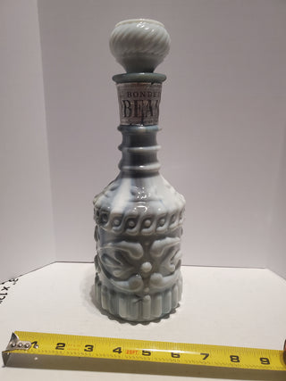 Vintage 1972 Jim Beam White Gray Blue Marbled Glass Decanter Bottle Empty