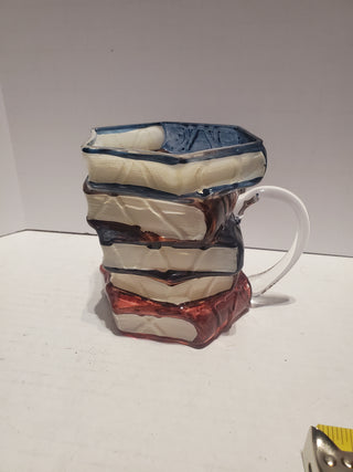 Stacked Books Glass Coffee Mug Multicolor Bibliophile Reader Gift Whimsical 12oz
