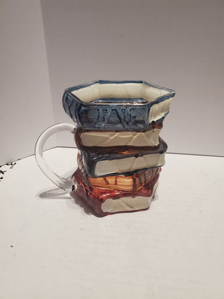 Stacked Books Glass Coffee Mug Multicolor Bibliophile Reader Gift Whimsical 12oz