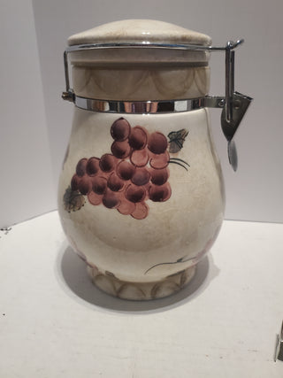 Oneida 9" Veneto Hand-Painted Ceramic Canister with Grapes and Vines Design