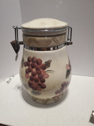 Oneida 9" Veneto Hand-Painted Ceramic Canister with Grapes and Vines Design