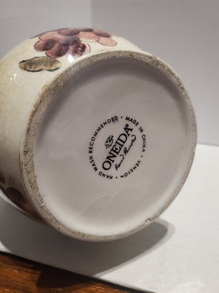Oneida 9" Veneto Hand-Painted Ceramic Canister with Grapes and Vines Design