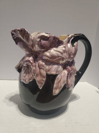 Cattleya Orchid Cramer Mold Pitcher Hand Painted High Gloss Iris Vase