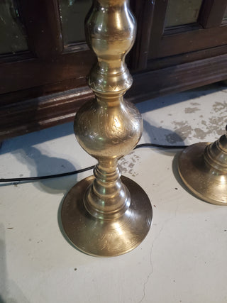 Vtg Moroccan Brass Floor Pillar Candlesticks Pair Altar Candle Holders 36”