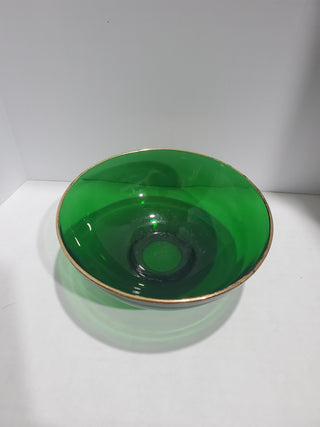Anchor Hocking Forest Green Serving Bowl Gold Trim