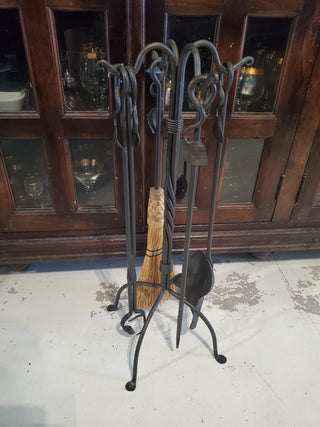Wrought iron fireplace tool set