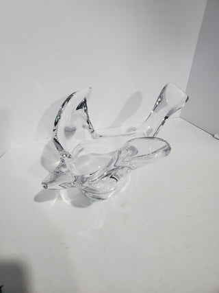 Clear Crystal Art Glass Flying Bird Candy Dish Trinket Bowl 8” x 7.5” Good Used