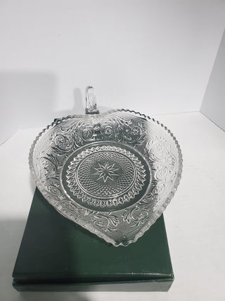 Duncan Miller Glass Clear Heart Shaped 6 3/4" Nappy Dish
