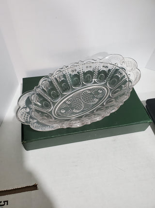 Oval relish dish with owl motif