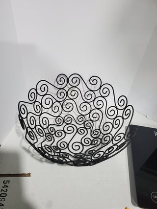 Metal Swirl Art Basket  Decorative Design 10 Inch Diameter Round Centerpiece