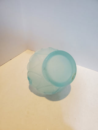 Vintage Blue Frosted Glass Basket Trinket Dish with Heart Embossed Design
