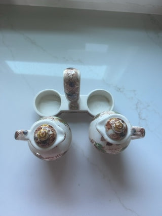 Vintage 3 Pc. Set Nasco Mountain Wood-Land Vinager and Oil Cruet w/ Stand