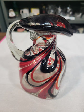 Hand Blown Black Red Clear Pitcher RCD