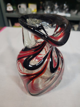 Hand Blown Black Red Clear Pitcher RCD