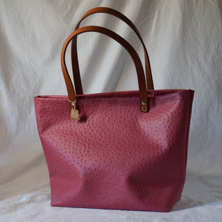 HANDMADE PINK OSTRICH EMBOSSED GENUINE LEATHER LARGE TOTE|95161
