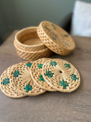 Straw woven coaster set with box RSV