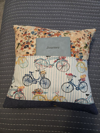 18x18 My Story Book Pillow (bicycles/flowers) RCD