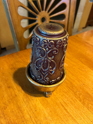Vintage Scroll Candle w/Ceramic Candle Holder. RSV|123795