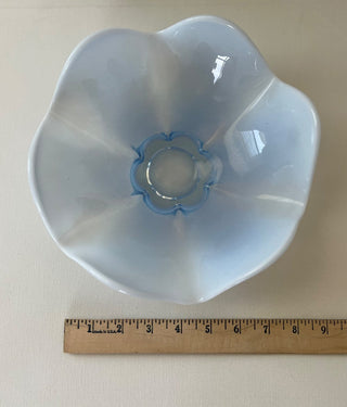 Vintage blue opalescent ruffled glass bowl RSV