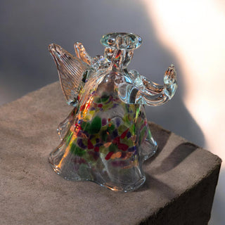 Kitras Canada Handcrafted Art Glass Angel Free Standing Ornament 6" Colorful