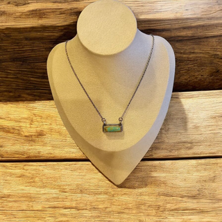 NAVAJO Sterling kingman turquoise  bar signed necklace  17 in L