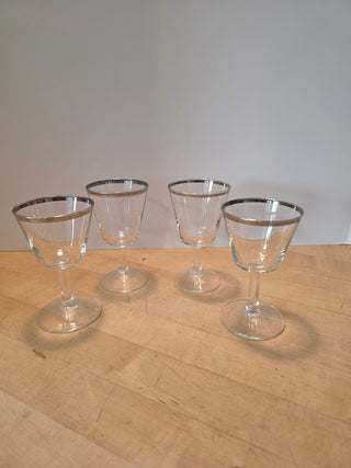 RF 4x French Silver Rimmed Port Glasses