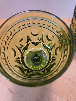 RF 2x Vtg Green Indiana Glass Goblets