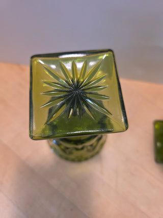 RF 2x Vtg Green Indiana Glass Goblets