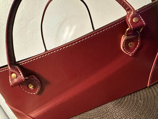 Basket Red Leather Open w/handles MTS|131322