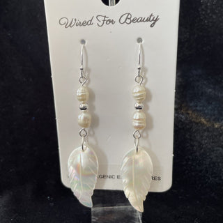 earrings, white leaves made from river shell RSV