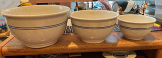 Vtg. (1940's) Gibson mixing bowls, white/blue stripes. set of 3 - RCD