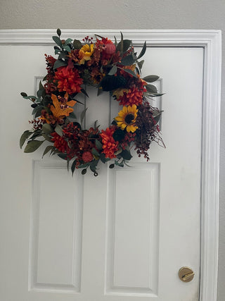 Fall Wreath With Sun Flowers and Mums|112195