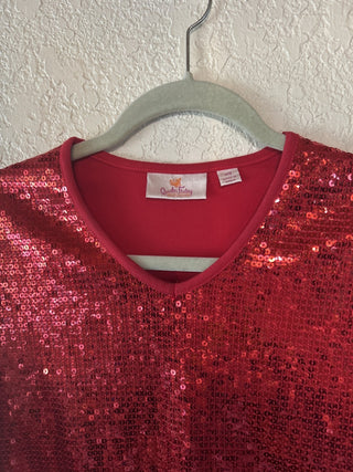 12F Quacker Factory Red Sequin Top Size XS MTS|66901