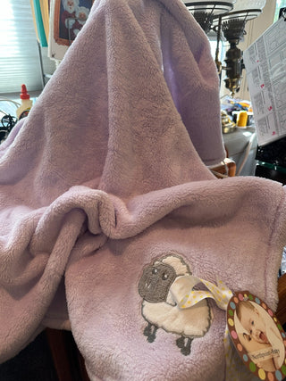 Baby Blanket new w/tags, lavender w/lamb decor 26"x40" RCD|84482
