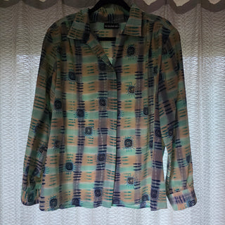 NEW - VTG Notations - Abstract Green/Blue Long Sleeve Button Up