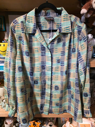 NEW - VTG Notations - Abstract Green/Blue Long Sleeve Button Up