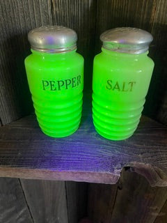 1940s Jeanette Uranium Jadeite Ribbed Salt & Pepper Shakers