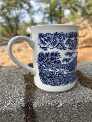 #2 Blue Transfer Ware Outdoor Scene Morning Glory Border EIT England Mug GCC RSV|114020