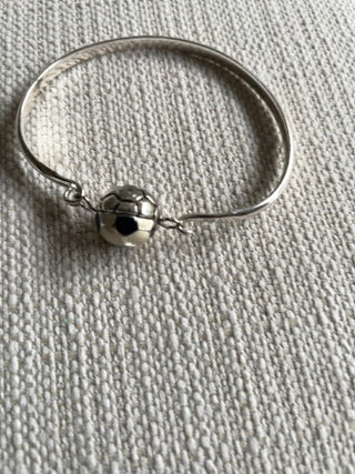 Silver tone soccer ball bangle bracelet