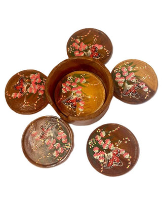 Handmade Floral Painted Wood Costa|114208