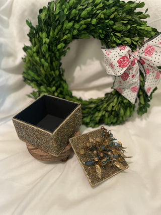 Pier 1 Gold/Teal Beaded Jewelry Box - RCD|101321