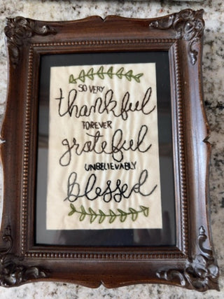 Thankful Framed Hand Embroidery