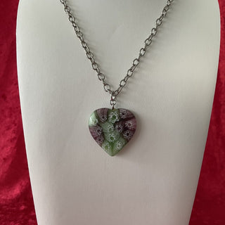 chain necklace, purple & green glass heart RSV
